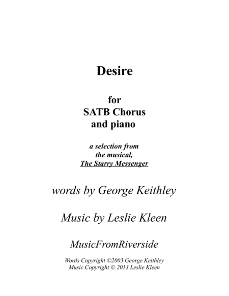 Desire for SATB chorus and piano