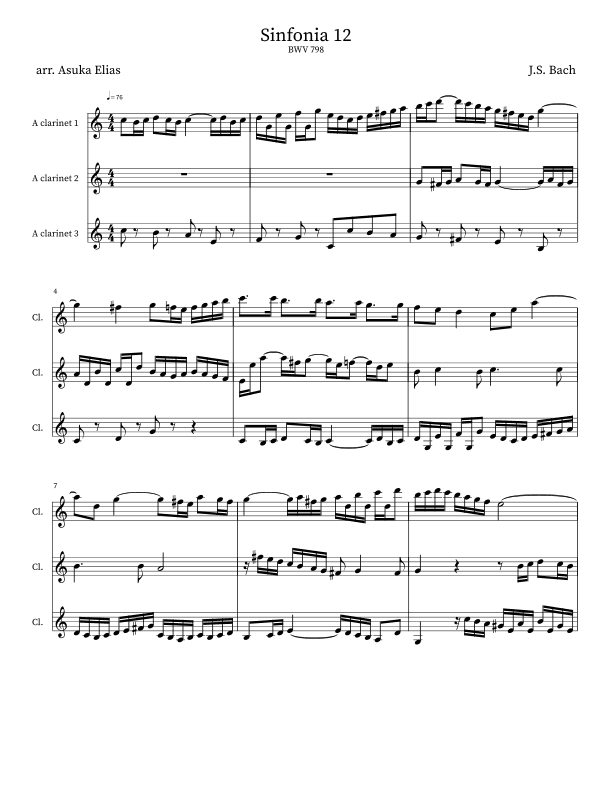 Sinfonia 12 (BWV 798) (arr. Asuka Elias)