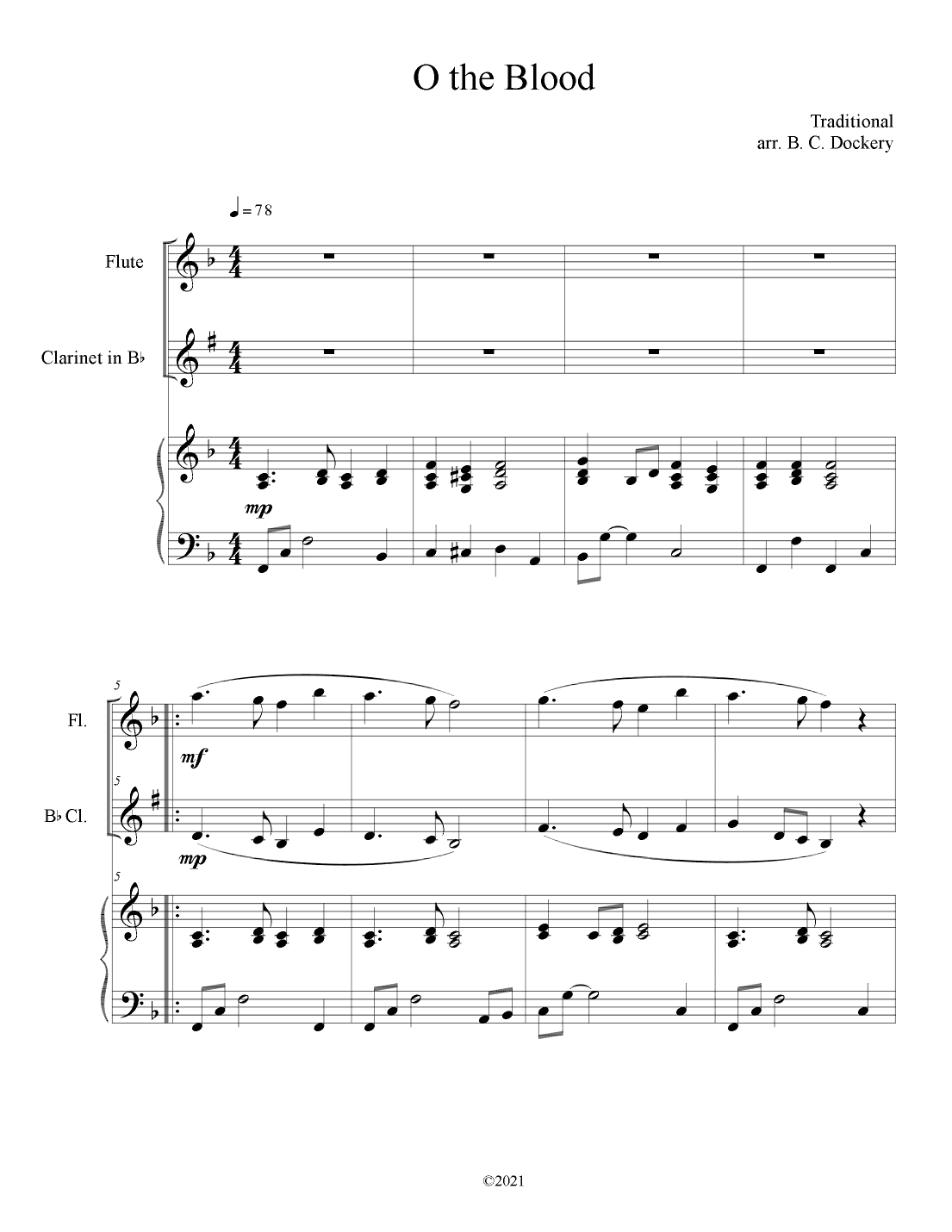 O The Blood (Flute and Clarinet Duet with Piano Accompaniment) (arr. B. C. Dockery)
