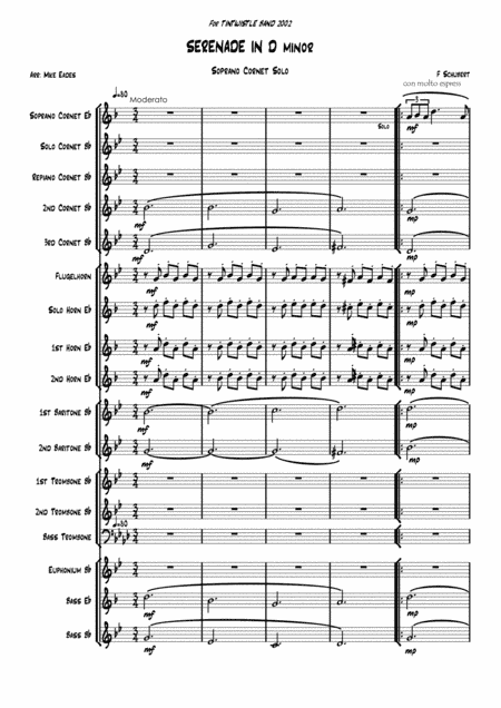 Schubert's Serenade in Dm. For Soprano Eb cornet and brass band. (arr. Mike Eades)