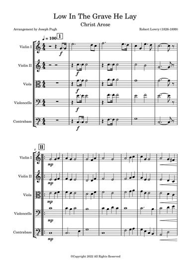 Low In The Grave He Lay (He Arose)-String Quintet (arr. Joseph Pugh)
