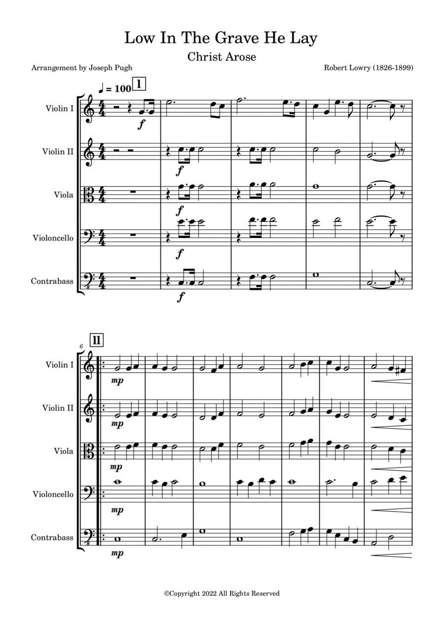 Low In The Grave He Lay (He Arose)-String Quintet (arr. Joseph Pugh)