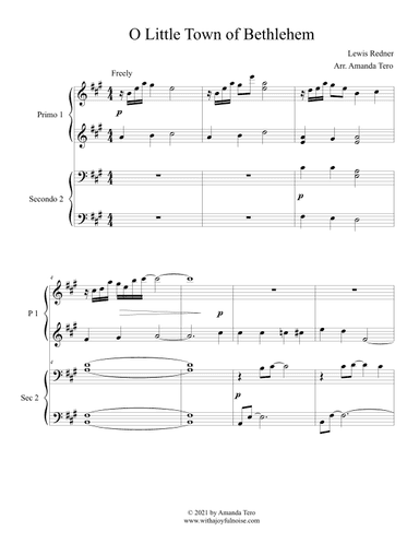 O Little Town Of Bethlehem – Early Advanced Christmas Piano Duet Sheet Music (arr. Amanda Tero)