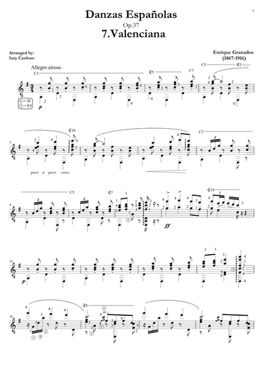 Guitar arrangement of the "Spanish dance No.7" (Danza Española n°7 "Valenciana") (arr. Iury Cardoso)