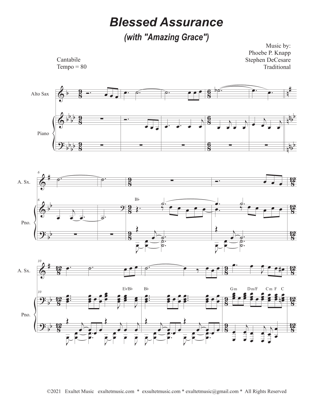 Blessed Assurance (with "Amazing Grace") (Alto Saxophone and Piano)