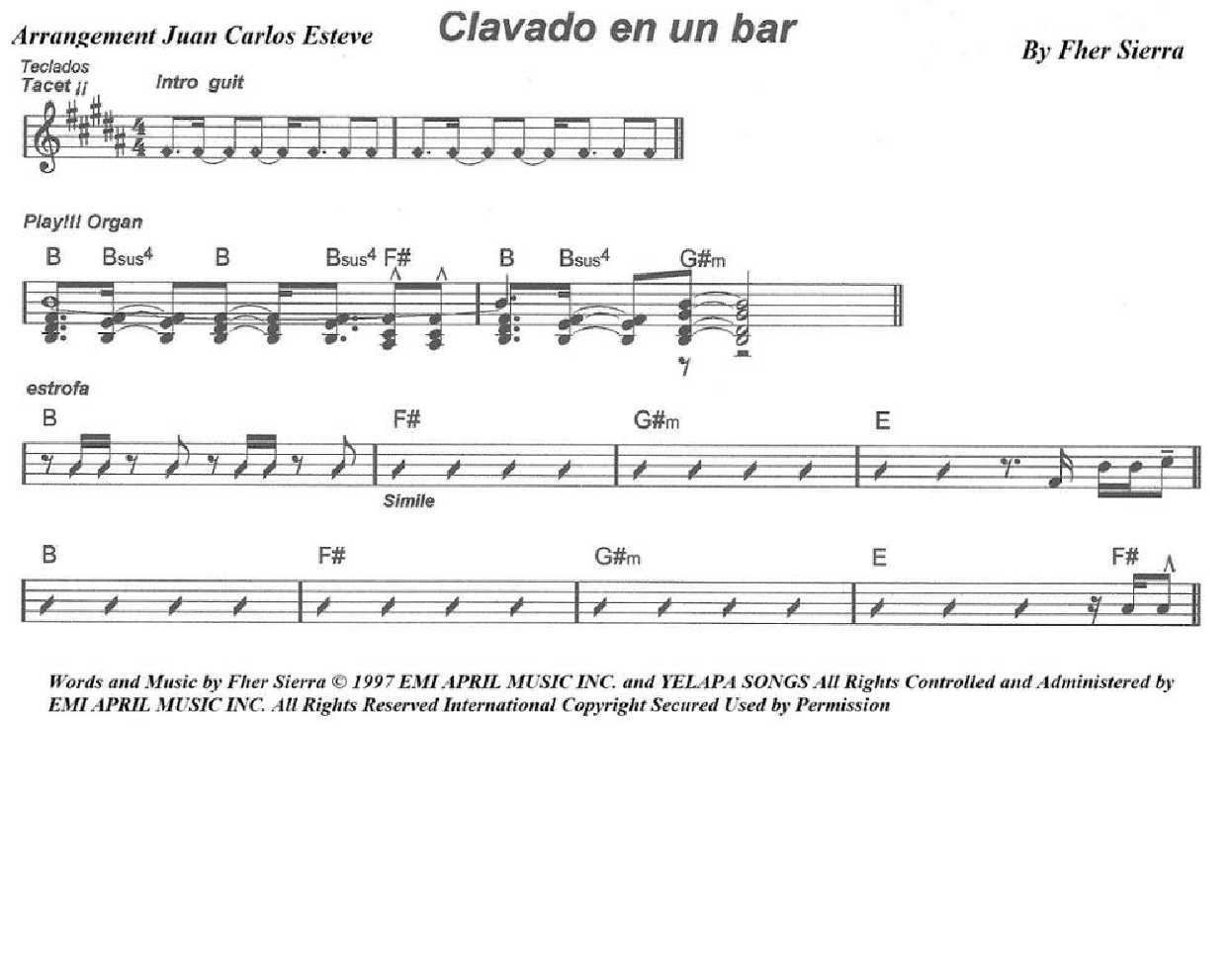 Clavado En Un Bar (arr. juan carlos esteve / Gran Coda)