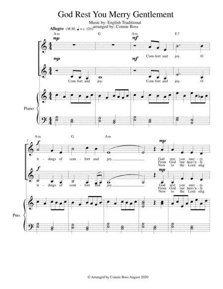 God Rest You Merry Gentlemen - duet (Soprano & Alto) and piano (arr. Connie Boss)