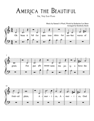 America The Beautiful for Very Easy Piano (arr. Kimberly Steele)