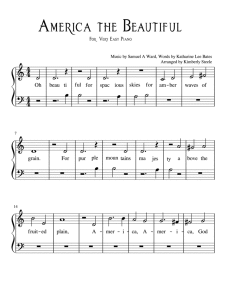 America The Beautiful for Very Easy Piano (arr. Kimberly Steele)
