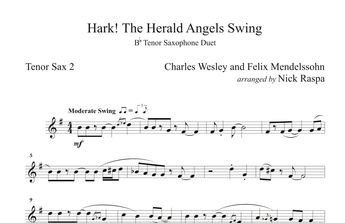 Hark! The Herald Angels Swing (Tenor Sax Duet) Tenor Sax 2 part (arr. Nick Raspa)