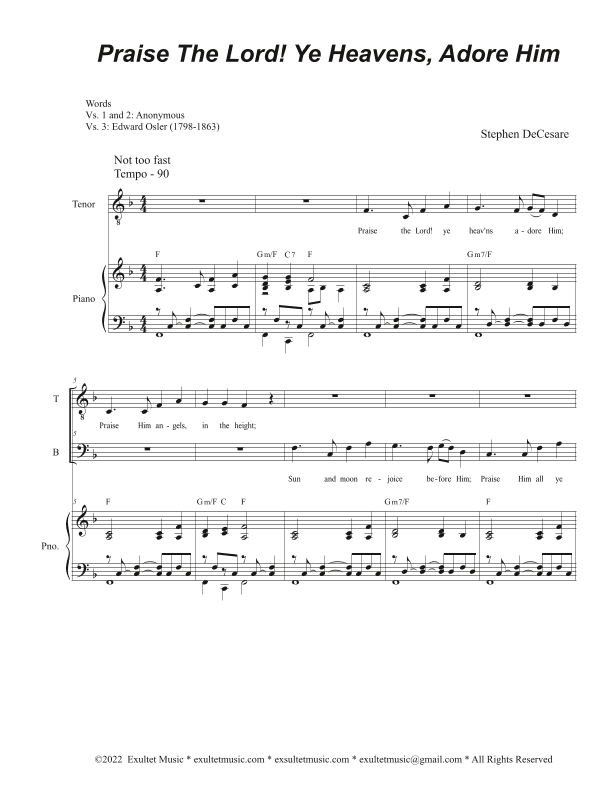 Praise The Lord! Ye Heavens, Adore Him (Duet for Tenor and Bass solo)
