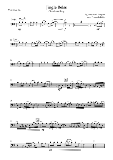 Jingle Bells - Jazz Version (Christmas Song) for Cello Solo (arr. Fernando Britto)