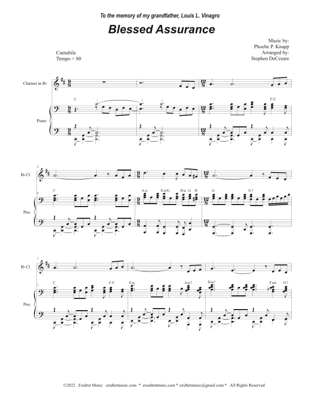 Blessed Assurance (Bb-Clarinet solo and Piano) (arr. Stephen DeCesare)