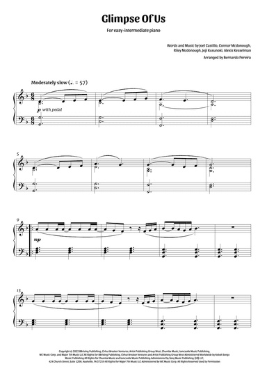 Glimpse Of Us (arr. Bernardo Pereira)