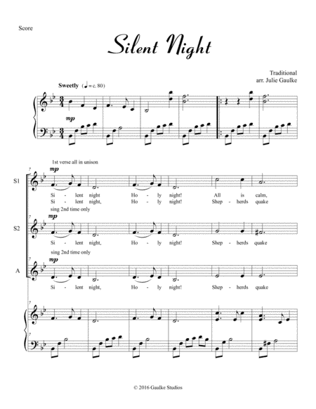 Silent Night for SSA plus piano (arr. Julie Gaulke)