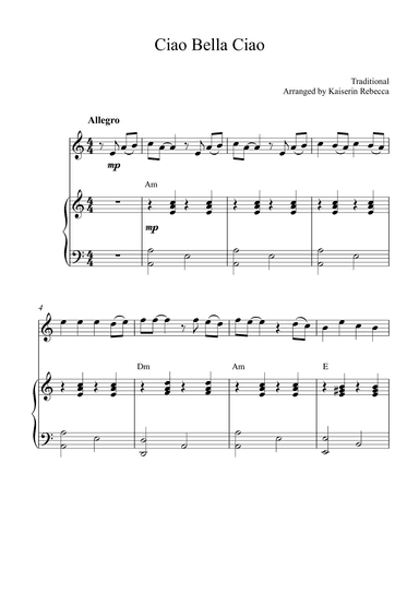 Ciao Bella Ciao (for oboe solo and piano accompaniment) (arr. Kaiserin Rebecca)