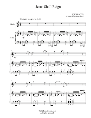 Jesus Shall Reign (Violin-Piano) (arr. Marty Parks)