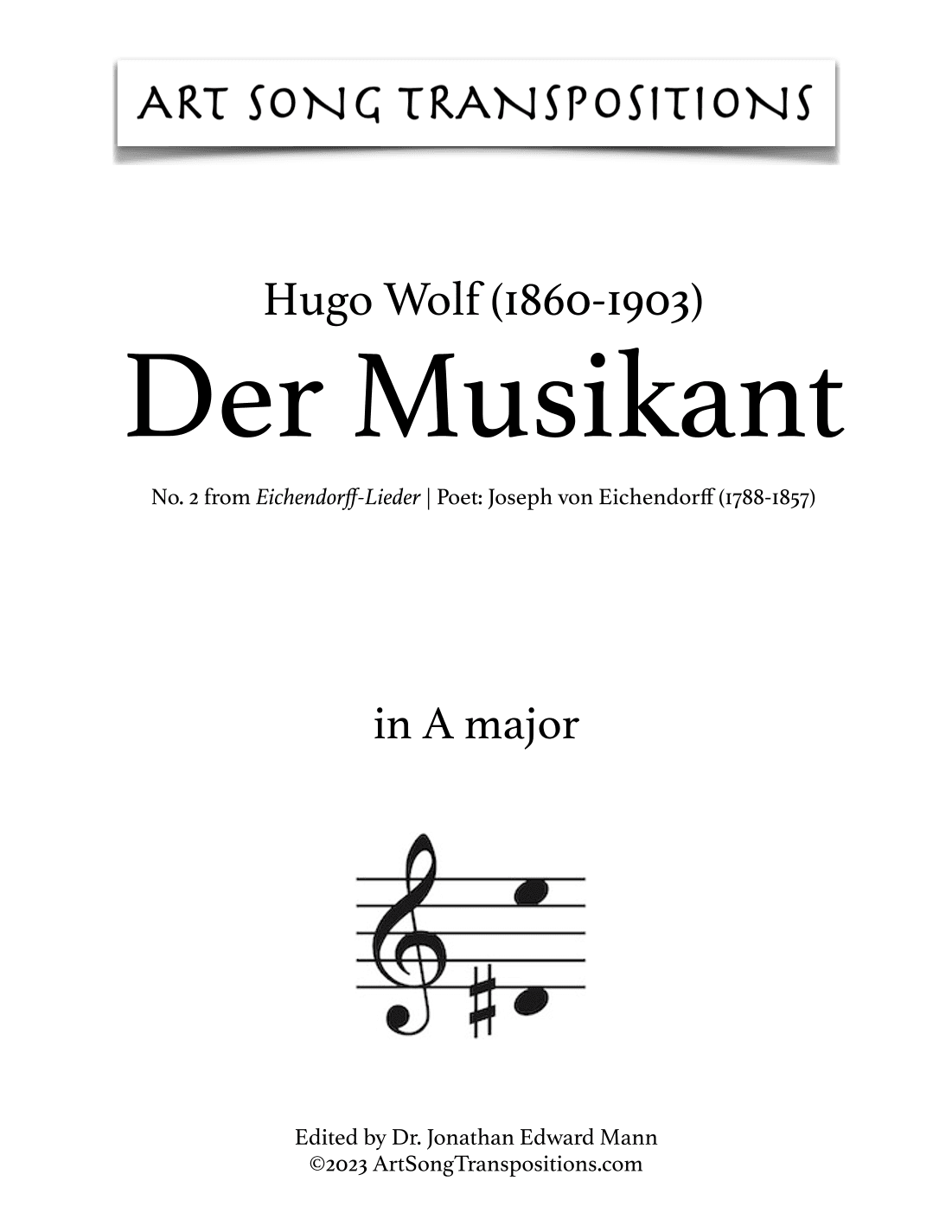 WOLF: Der Musikant (transposed to A major) (arr. ArtSongTranspositions.com)
