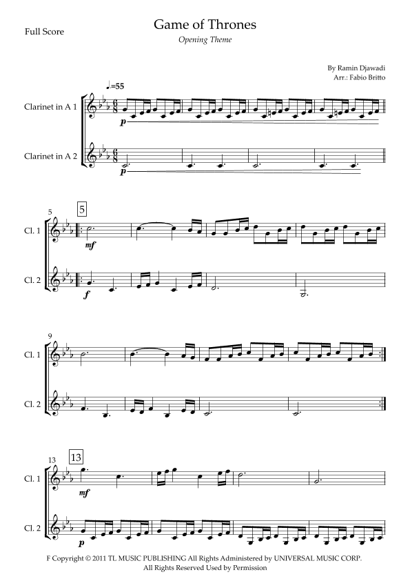 Game Of Thrones (arr. Fabio Britto)