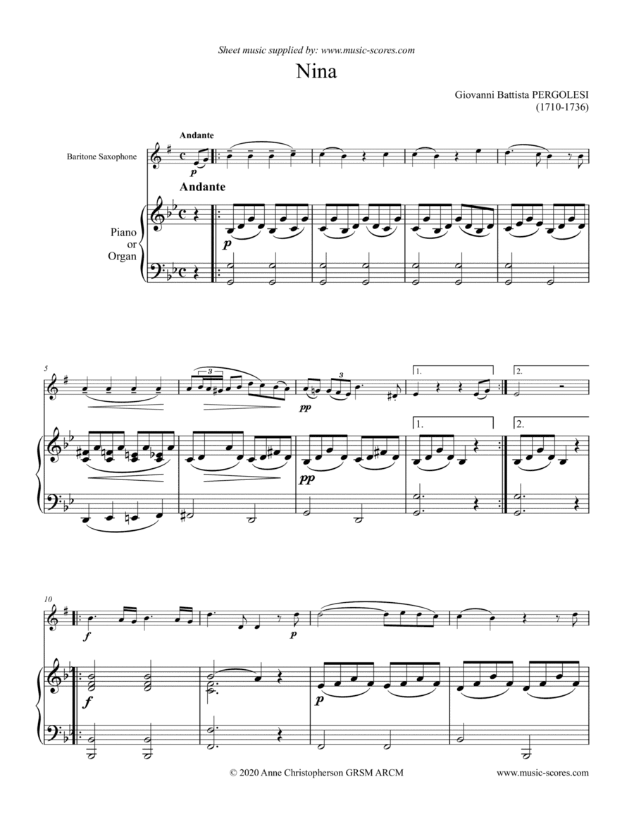 Nina - Baritone Sax and Piano (arr. Anne L Christopherson GRSM ARCM)