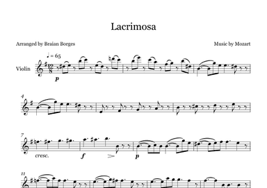 Lacrimosa in G Major - For Violin (arr. Braian Borges)