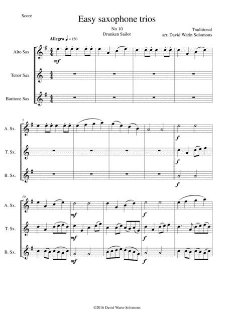 What shall we do with the drunken sailor for saxophone trio (arr. David Warin Solomons)