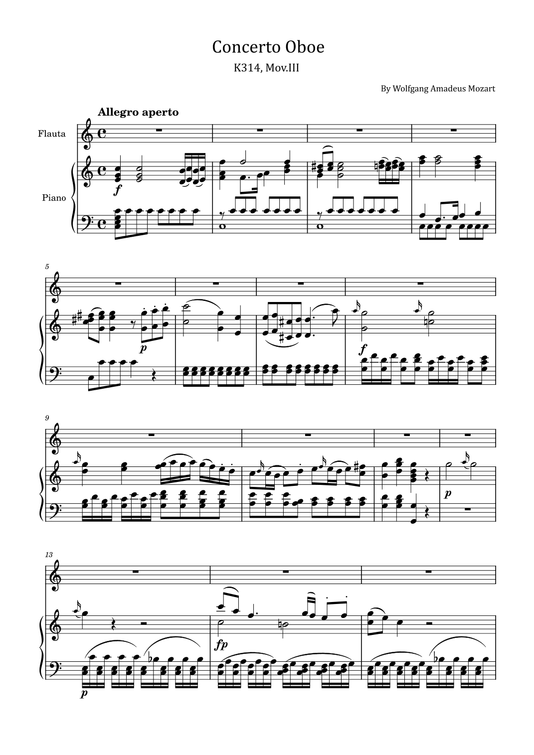 Mozart - Oboe Concerto in C major - K.314, Mov.III - For Flute and Piano Original (arr. poon)