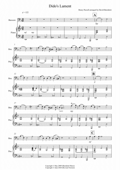Dido's Lament for Bassoon and Piano (arr. David Burndrett)
