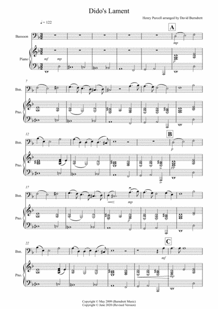Dido's Lament for Bassoon and Piano (arr. David Burndrett)