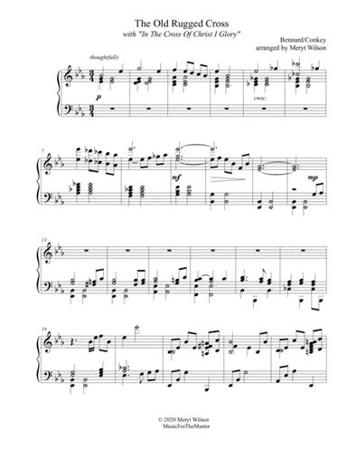 THE OLD RUGGED CROSS with "In The Cross Of Christ I Glory" late interm./early adv. piano solo (arr. Meryt Wilson)