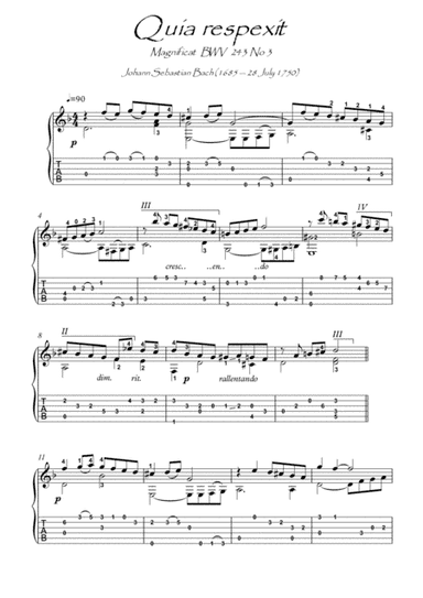 Quia respexit Bach BWV 243-3 guitar solo (arr. PianoSheetNow)