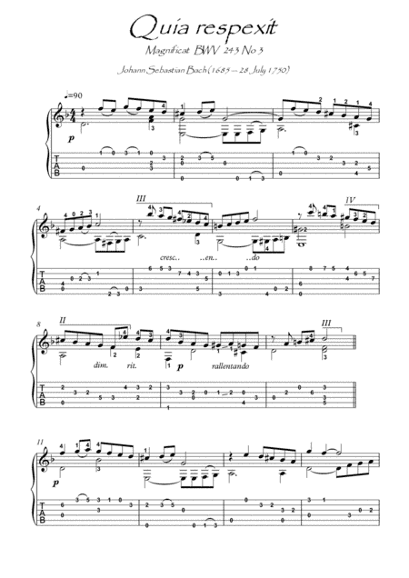 Quia respexit Bach BWV 243-3 guitar solo (arr. PianoSheetNow)
