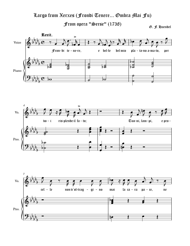 Largo from Xerxes (Frondi Tenere... Ombra Mai Fu) - F-sharp major (Fis-dur)