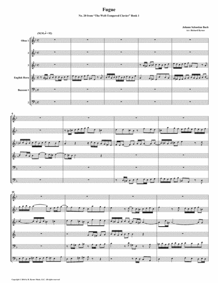 Fugue 20 from Well-Tempered Clavier, Book 1 (Double Reed Sextet) (arr. Richard Byrnes)