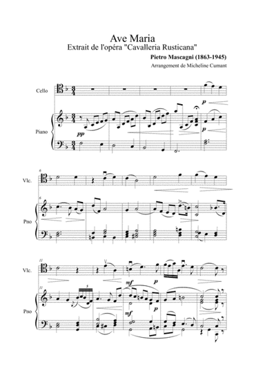 Mascagni-Ave Maria-Extrait de "Cavalleria Rusticana" pour violoncelle et piano (arr. Cumant Micheline)