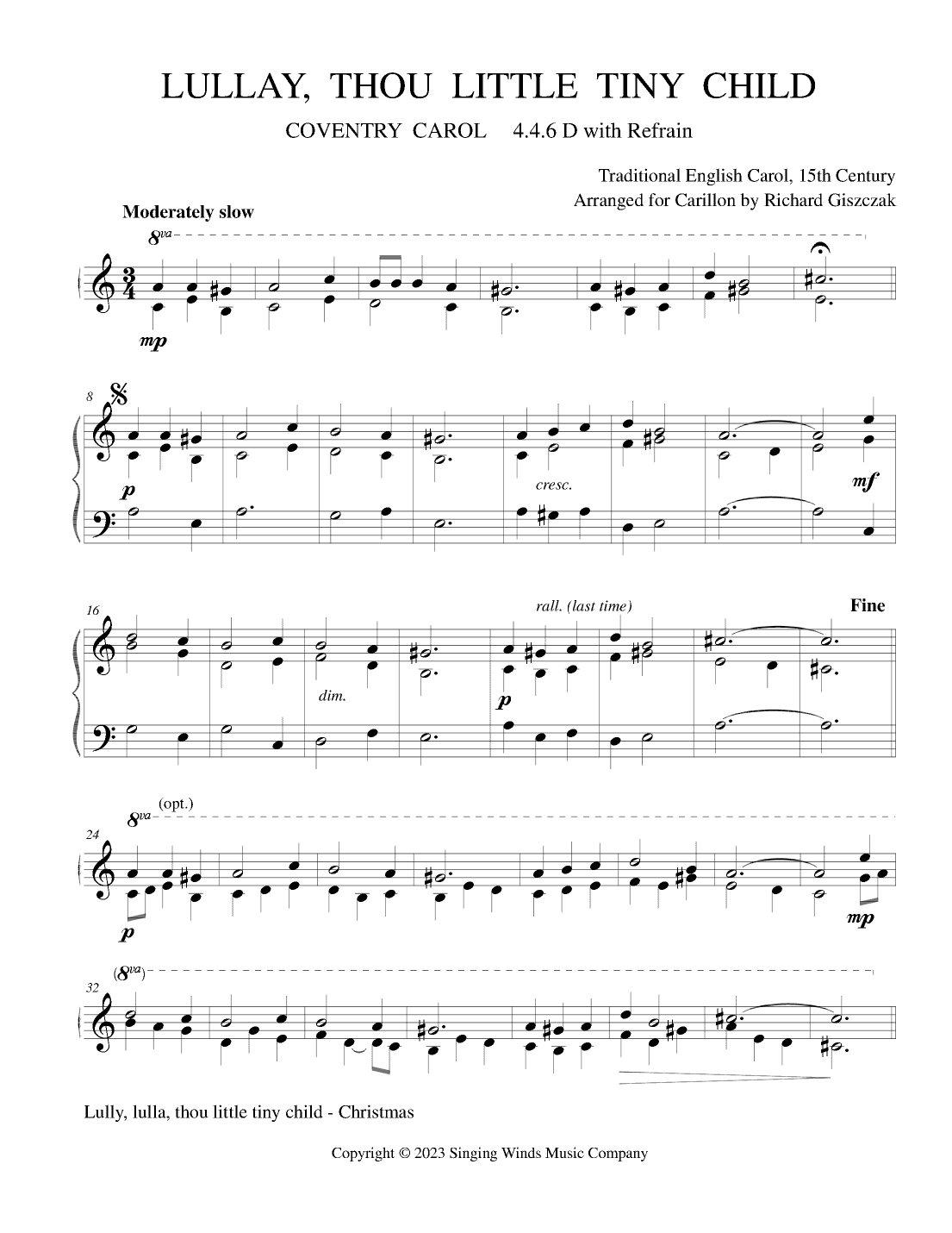 Lullay, Thou Little Tiny Child  (COVENTRY CAROL) (arr. Richard Giszczak)