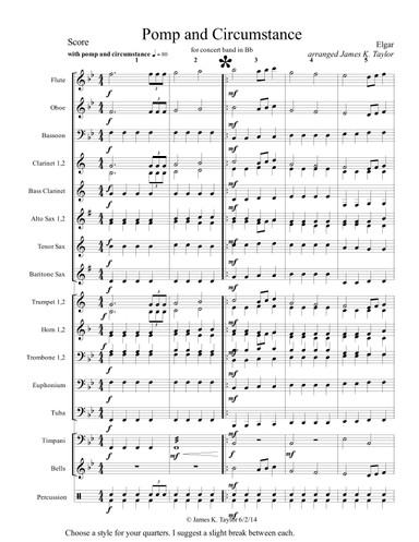 Pomp and Circumstance for Concert Band and or Strings in Bb (arr. James K. Taylor)