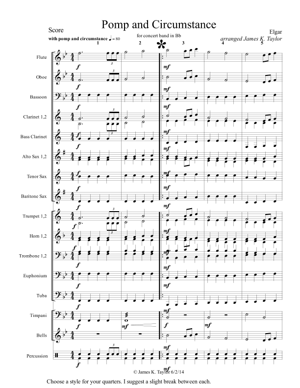 Pomp and Circumstance for Concert Band and or Strings in Bb (arr. James K. Taylor)