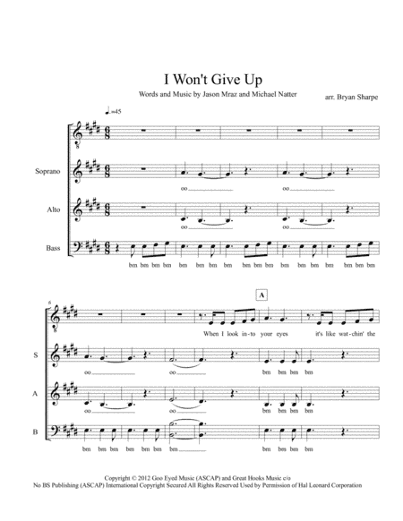 I Won't Give Up (arr. Bryan Sharpe)