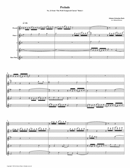 Prelude 23 from Well-Tempered Clavier, Book 1 (Flute Quintet) (arr. Richard Byrnes)