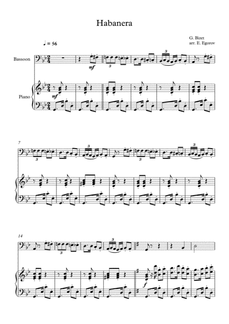 Habanera, Georges Bizet, For Bassoon & Piano (arr. Eugene Egorov)