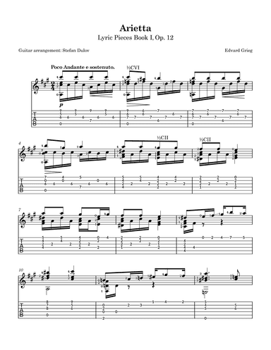 Arietta, Lyric Pieces Book 1, Op. 12, guitar arrangement (arr. Stefan Dulov)