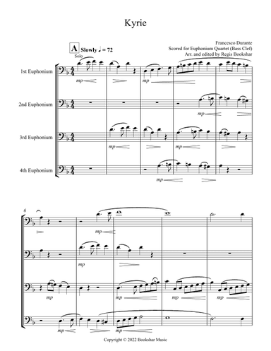 Kyrie (Durante) (Euphonium Quartet - Bass Clef) (arr. Regis Bookshar)