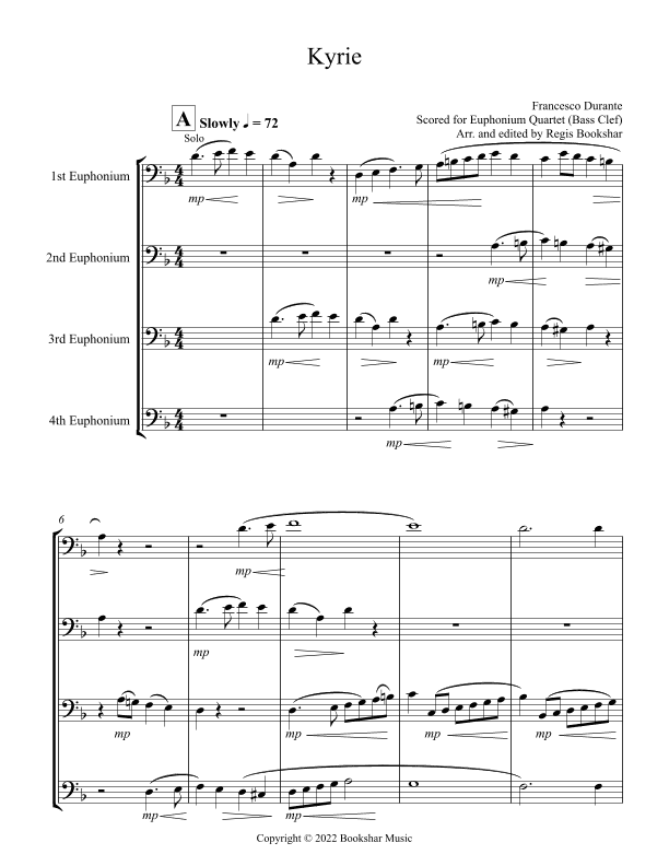 Kyrie (Durante) (Euphonium Quartet - Bass Clef) (arr. Regis Bookshar)