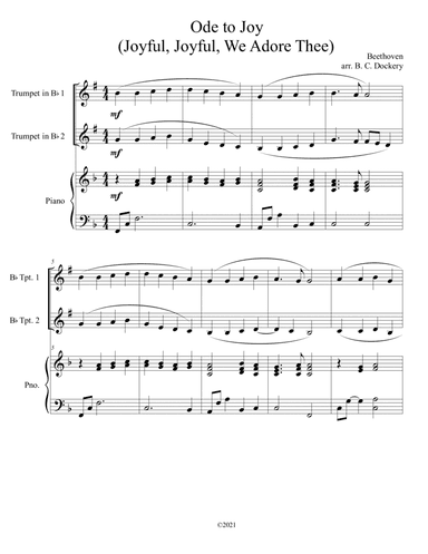 Ode to Joy (Joyful, Joyful, We Adore Thee) for trumpet duet with piano accompaniment (arr. B. C. Dockery)