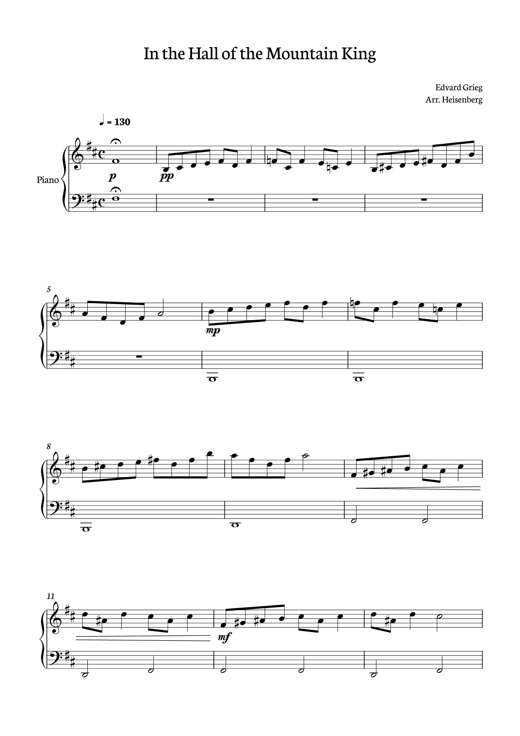 In The Hall of the Mountain King for piano solo (arr. Heisenberg)