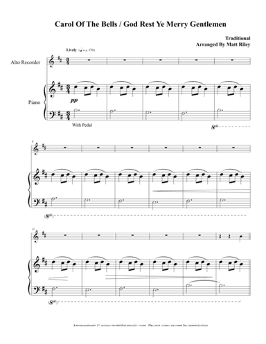Carol of the Bells / God Rest Ye Merry Gentlemen – Alto Recorder (arr. www.mattrileymusic.com)