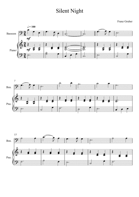 Franz Gruber - Silent Night C Key (Bassoon Solo) (arr. André Laitano)