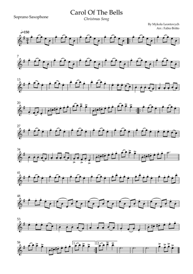 Carol Of The Bells (Christmas Song) for Soprano Saxophone Solo (D Minor) (arr. Fabio Britto)