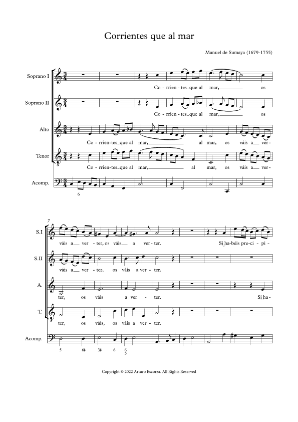 Corrientes que al mar - Villancico a 4 - Score Only (arr. Arturo Escorza)